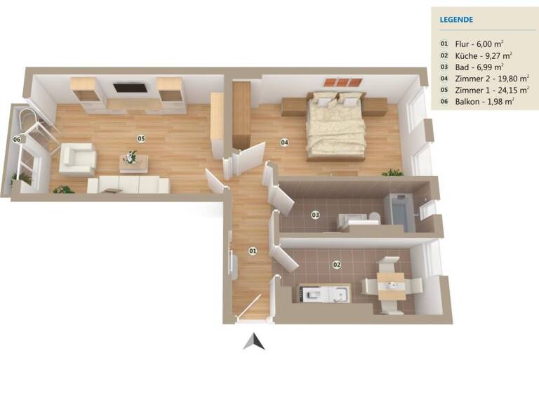 Wohnung zum Kauf 323.600 € 2 Zimmer 67,2 m² 4. Geschoss Berlichingenstraße 18 Moabit Berlin 10553