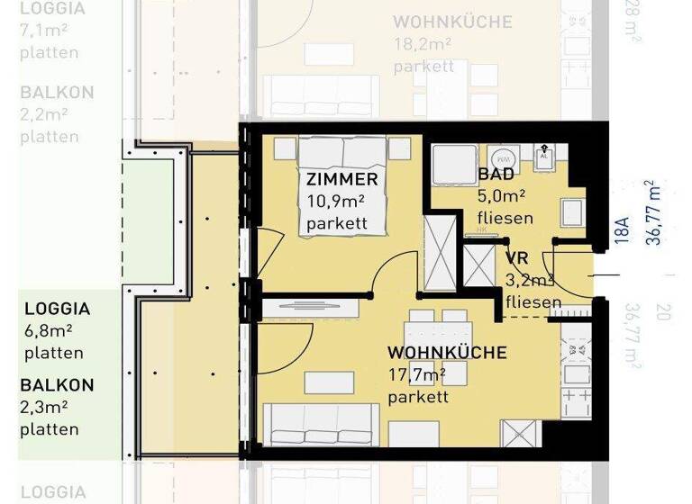Wohnung zum Kauf - Erstbezug 285.500 € 2 Zimmer 36,8 m² 1. Geschoss frei ab 30.06.2027 Feßlergasse 14-16 Wien 1100