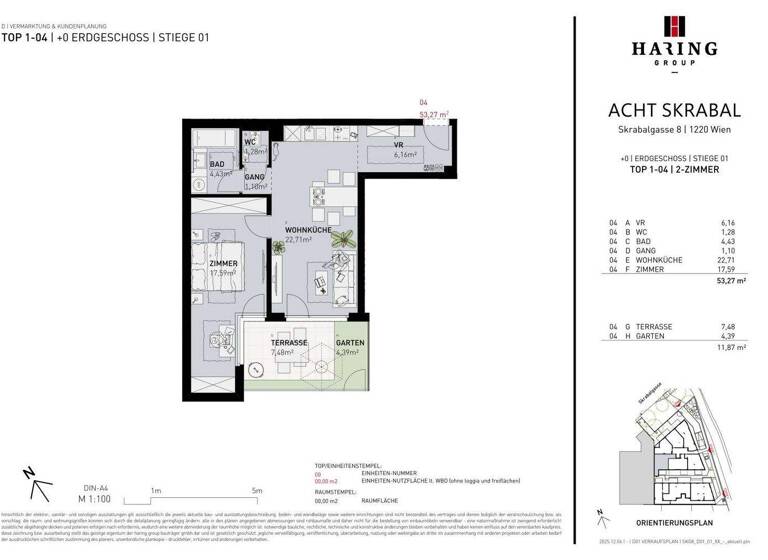 Wohnung zum Kauf - Erstbezug 333.500 € 2 Zimmer 53,3 m² EG Skrabalgasse 8 Wien 1220