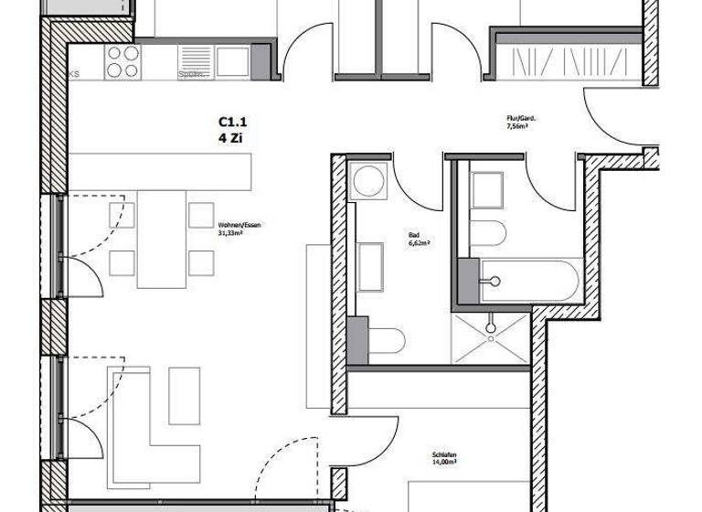 Wohnung zur Miete - Erstbezug 2.250 € 4 Zimmer 98,5 m² 3. Geschoss frei ab sofort Schneckenburgstr. 44 Petershausen Konstanz 78467