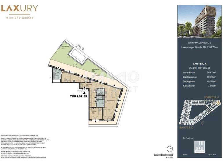 Terrassenwohnung zum Kauf - Erstbezug provisionsfrei 950.000 € 3 Zimmer 90,7 m² Wien 1100