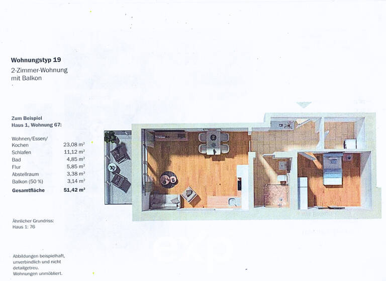 Wohnung zur Miete 870 € 2 Zimmer 51,4 m² 2. Geschoss Preisenberg Kumhausen 84036