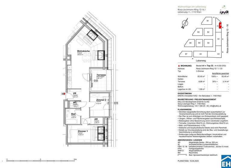 Wohnung zur Miete 1.153 € 3 Zimmer 84,5 m² 4. Geschoss Rosa-Jochmann-Ring Wien 1110