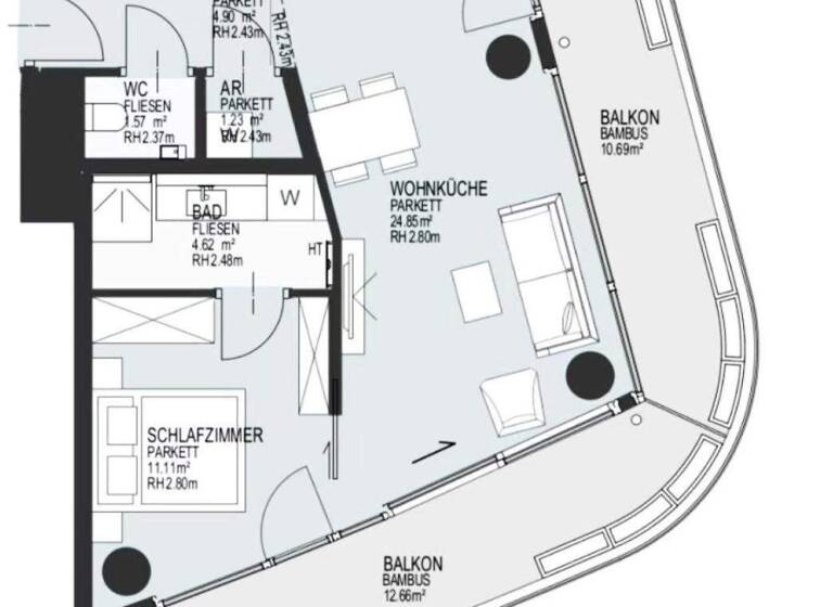 Wohnung zur Miete 2.000 € 2 Zimmer 50 m² 7. Geschoss Wien 1220