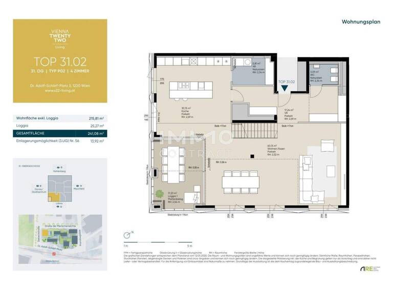 Penthouse zum Kauf - Erstbezug provisionsfrei 3.150.000 € 4 Zimmer 215,8 m² 31. Geschoss Wien 1220