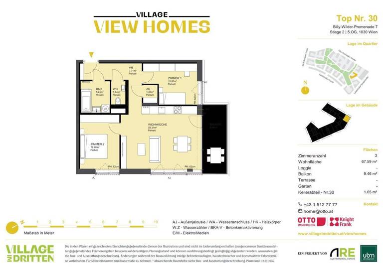 Wohnung zum Kauf - Erstbezug 557.000 € 3 Zimmer 67,6 m² 5. Geschoss Wien 1030