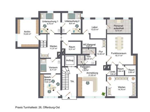 Büro-/Praxisfläche zur Miete 9,75 € 8 Zimmer 175 m² Bürofläche Südoststadt Offenburg 77654