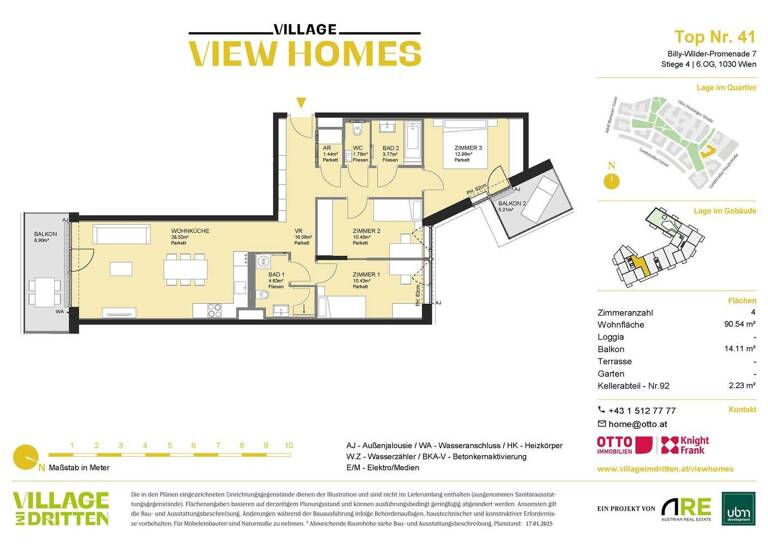 Wohnung zum Kauf - Erstbezug 811.000 € 4 Zimmer 90,5 m² 6. Geschoss Wien 1030