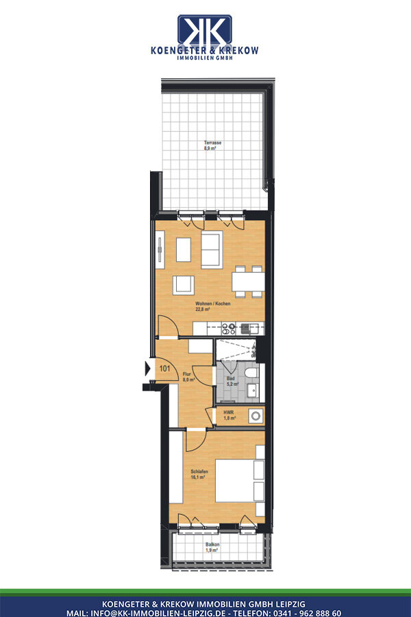 Wohnung zur Miete 906 € 2 Zimmer 64,7 m²<br/>Wohnfläche 1.<br/>Geschoss Prager Straße 109 Reudnitz-Thonberg Leipzig 04317