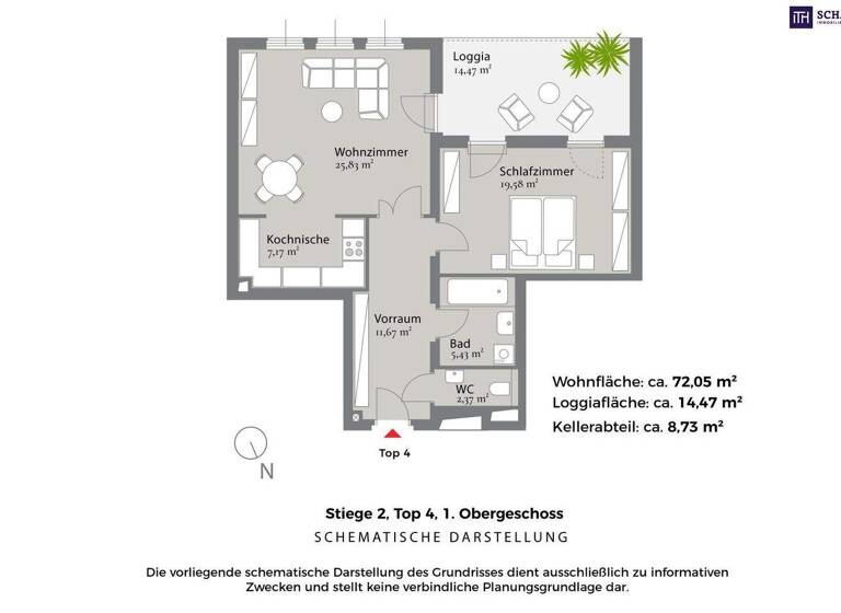 Wohnung zum Kauf 419.000 € 2 Zimmer 72,1 m² 1. Geschoss Carl-Reichert-Gasse Wien 1170