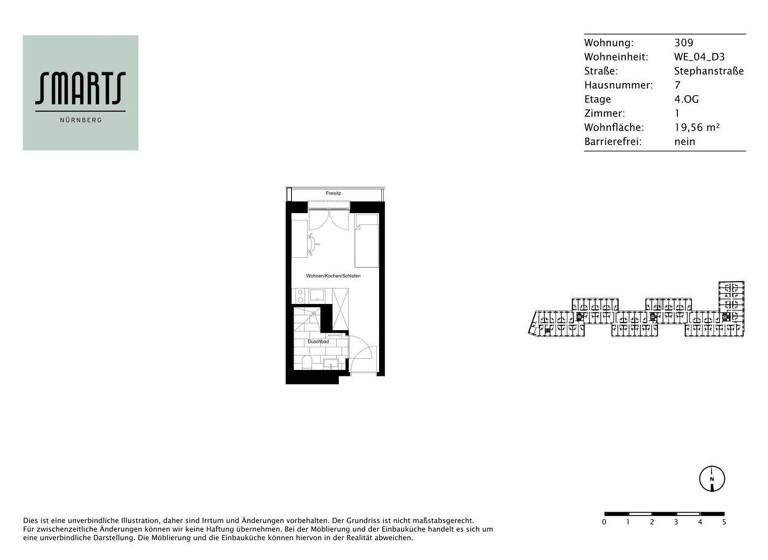 Studio zur Miete 510 € 1 Zimmer 19,6 m² 4. Geschoss frei ab 16.05.2026 Stephanstraße 7 St Peter Nürnberg 90478