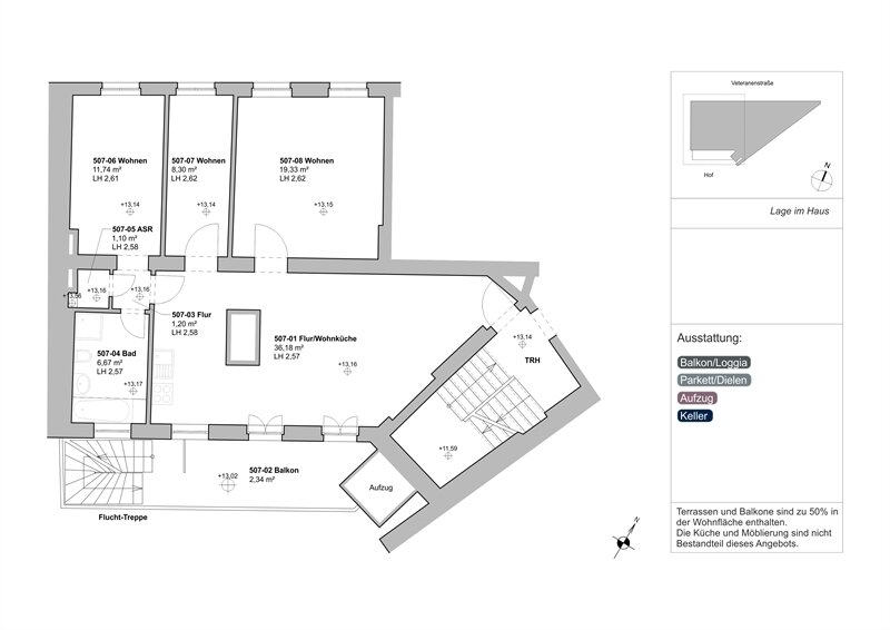 Wohnung zum Kauf 624.000 € 3 Zimmer 89,2 m²<br/>Wohnfläche 4.<br/>Geschoss Veteranenstr. 14 Mitte Berlin 10119