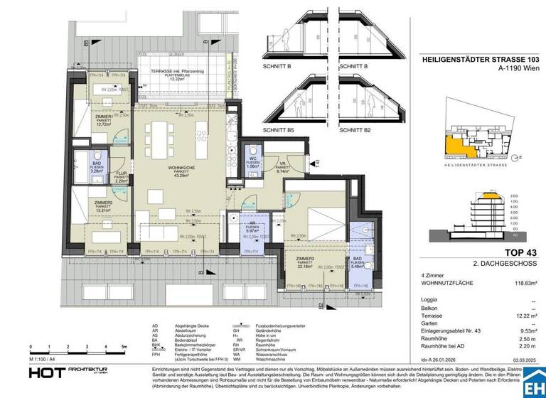 Wohnung zum Kauf - Erstbezug 1.217.500 € 4 Zimmer 119,7 m² 6. Geschoss Heiligenstädter Straße Wien 1190