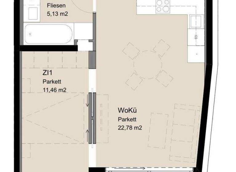 Wohnung zur Miete 1.033 € 2 Zimmer 44,8 m² 1. Geschoss frei ab 01.07.2026 Schönbrunner Straße Wien,Margareten 1050