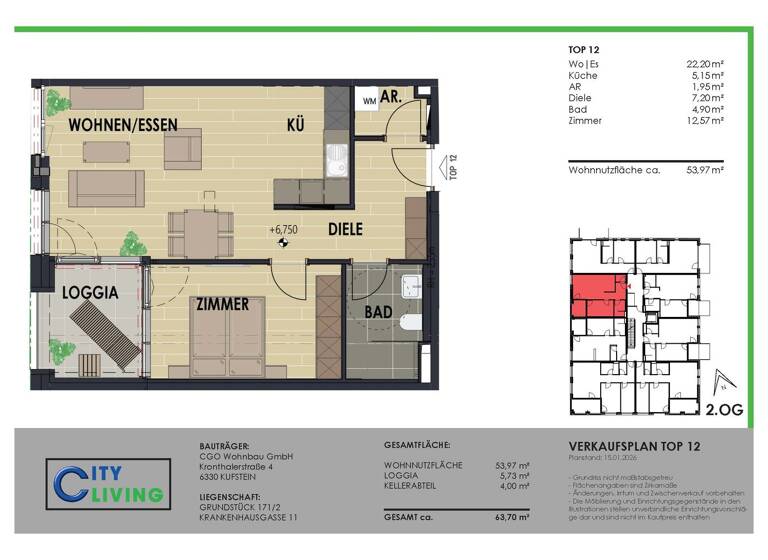 Wohnung zum Kauf - Erstbezug provisionsfrei 2 Zimmer 54 m² 2. Geschoss Krankenhausgasse 11 Kufstein 6330