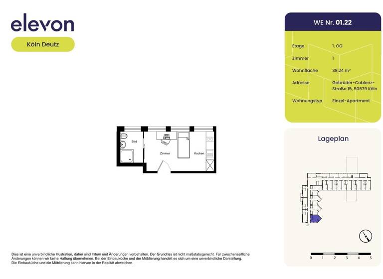 Studio zur Miete 645 € 1 Zimmer 39,2 m² 1. Geschoss Gebrüder-Coblenz-Straße 15 Deutz Köln 50679