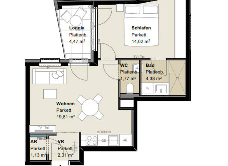 Wohnung zur Miete - Erstbezug 804 € 2 Zimmer 43,7 m² 3. Geschoss frei ab 01.05.2026 Wien 1110