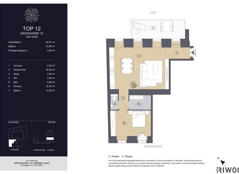 Wohnung zum Kauf - Erstbezug 625.000 € 2 Zimmer 64,5 m² 1. Geschoss frei ab sofort Grohgasse 10 Wien 1050
