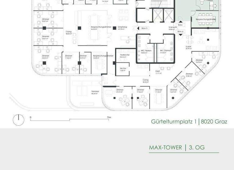 Bürofläche zur Miete 14 € 965,5 m² Bürofläche Gürtelturmplatz 1 Gries Graz 8020