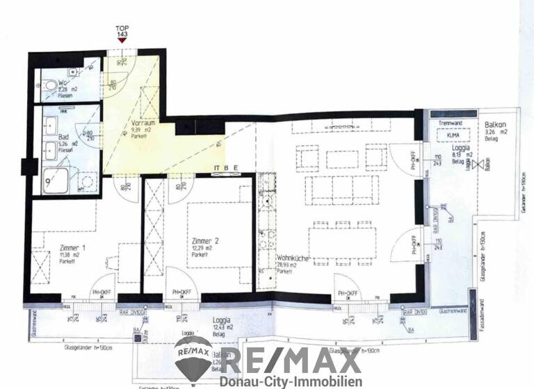 Wohnung zur Miete - Erstbezug 1.975 € 3 Zimmer 90 m² 14. Geschoss Wien 1020