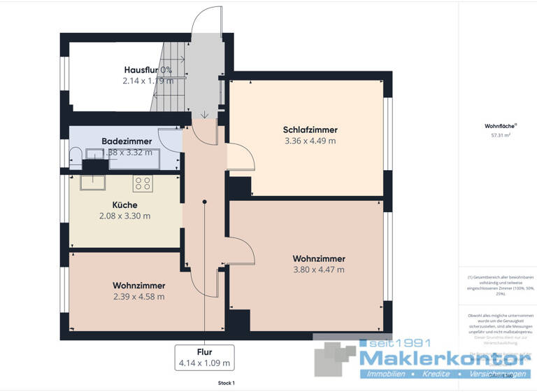 Wohnung zum Kauf 49.835 € 3 Zimmer 57 m²<br/>Wohnfläche 3.<br/>Geschoss Innenstadt Neubrandenburg 17033