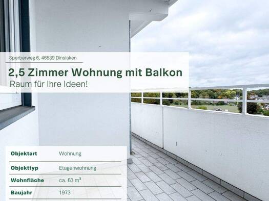 Wohnung zum Kauf 105.000 € 2,5 Zimmer 63 m² 6. Geschoss frei ab sofort Hiesfeld Dinslaken 46539