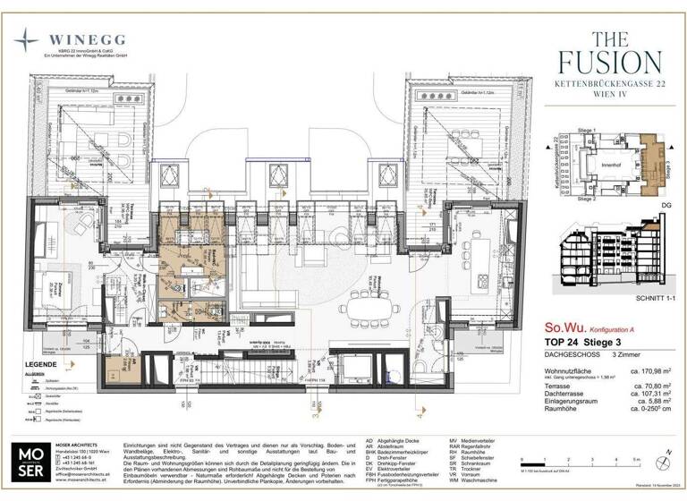 Wohnung zum Kauf - Erstbezug 2.433.600 € 3 Zimmer 171,7 m² 7. Geschoss Kettenbrückengasse 22 Wien 1040