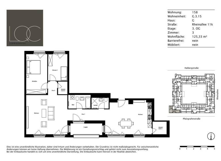 Wohnung zur Miete 1.253 € 3 Zimmer 125,3 m² 3. Geschoss Rheinallee 11k Süd Ludwigshafen am Rhein 67061