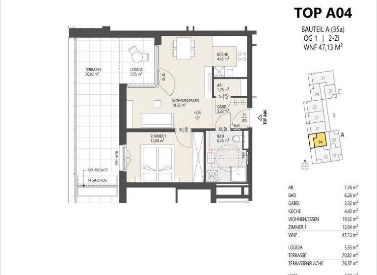 Terrassenwohnung zum Kauf - Erstbezug 420.000 € 2 Zimmer 47,1 m² Schützenstraße 35 Arzl Innsbruck 6020