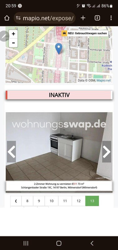 Apartment zur Miete 511 € 2 Zimmer 74 m²<br/>Wohnfläche 6.<br/>Geschoss Wilmersdorf 14197