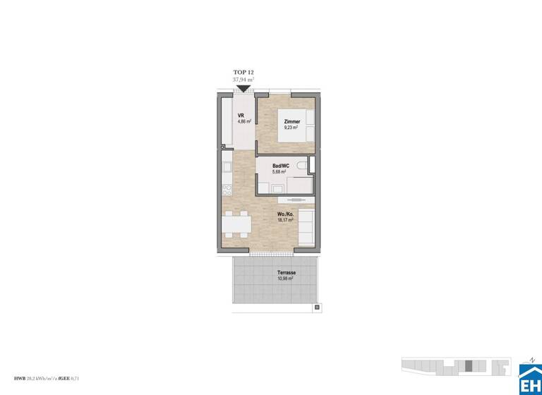 Wohnung zum Kauf - Erstbezug 236.827 € 2 Zimmer 37,9 m² 2. Geschoss Lindweg Geidorf Graz 8010
