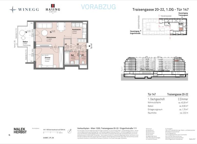 Wohnung zum Kauf - Erstbezug 372.800 € 2 Zimmer 45,1 m² 7. Geschoss Traisengasse 20-22 Wien 1200
