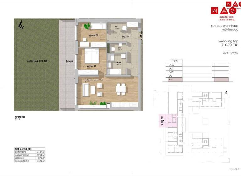 Wohnung zum Kauf - Erstbezug 487.110 € 3 Zimmer 75,9 m² EG frei ab sofort Mörikeweg Waldegg Linz 4020