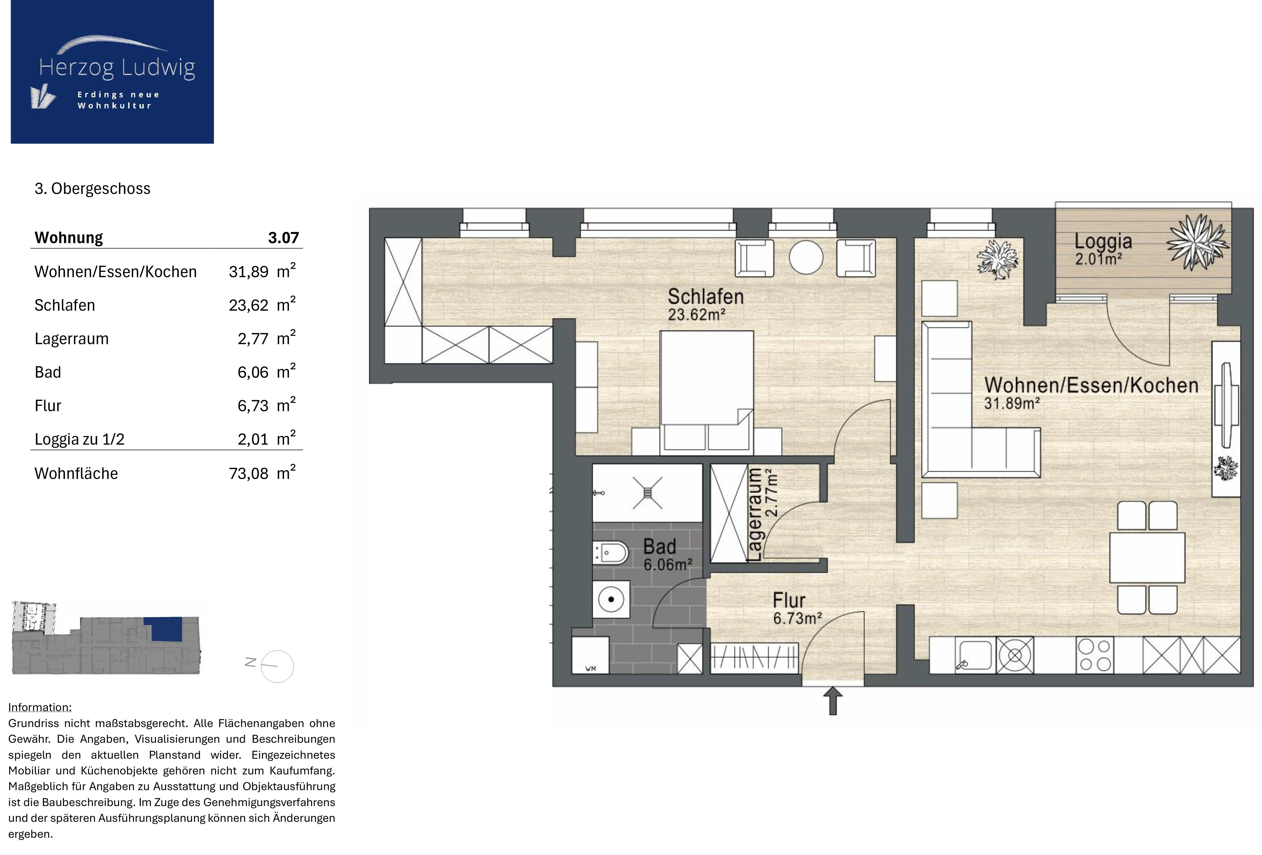 Wohnung zum Kauf provisionsfrei 589.900 € 2 Zimmer 73,1 m²<br/>Wohnfläche 2.<br/>Geschoss Altenerding Erding 85435