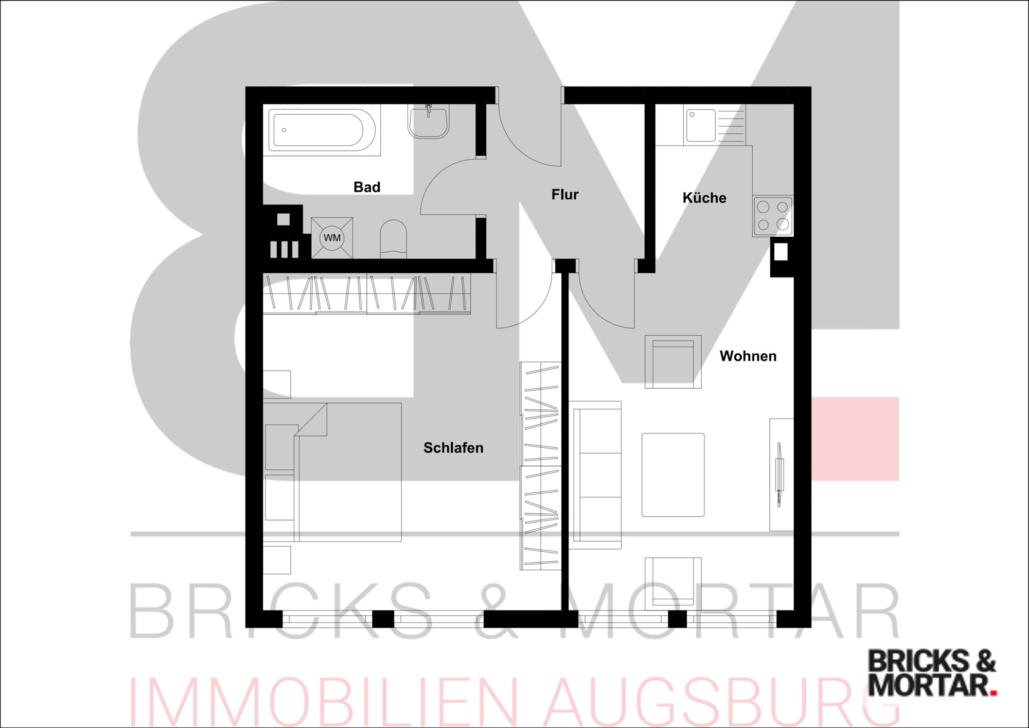 Wohnung zum Kauf 229.000 € 2 Zimmer 45,7 m²<br/>Wohnfläche 2.<br/>Geschoss Oberhausen - Nord Augsburg 86154