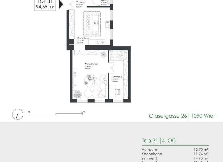 Wohnung zum Kauf 849.000 € 4 Zimmer 94,7 m² 4. Geschoss Glasergasse 26 Wien,Alsergrund 1090