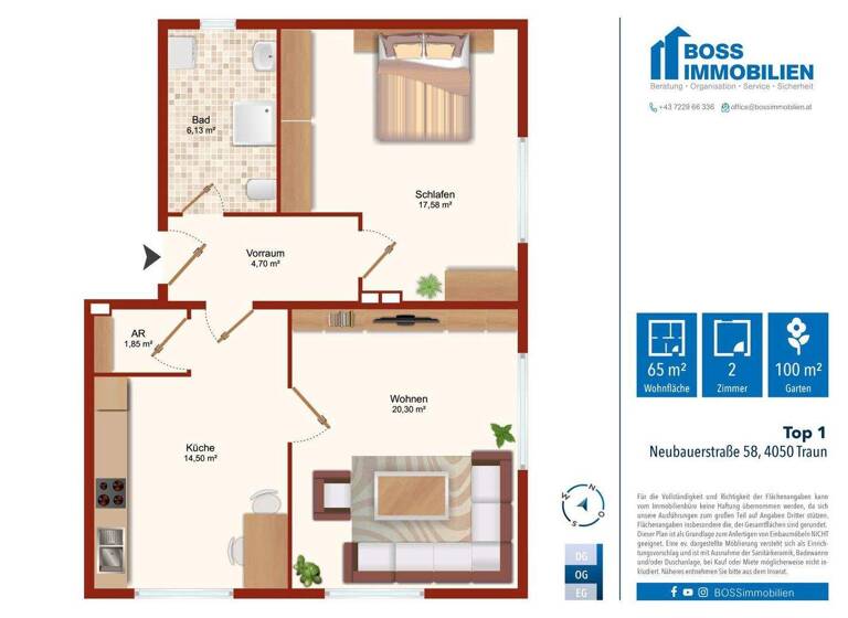Wohnung zur Miete 668 € 2 Zimmer 65,2 m² 1. Geschoss Neubauerstraße 58 Traun 4050