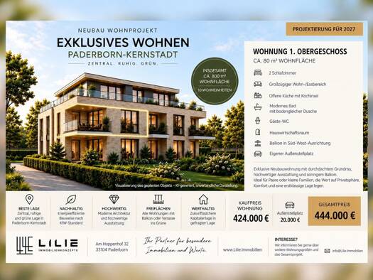 Wohnung zum Kauf provisionsfrei 424.000 € 2 Zimmer 80 m² Kernstadt Paderborn 33100