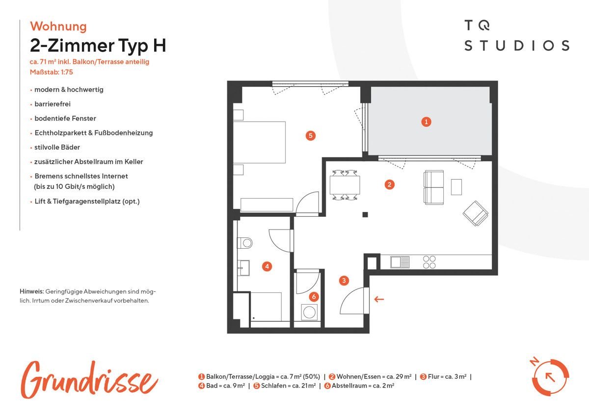 Wohnung zur Miete 991 € 2 Zimmer 72,1 m²<br/>Wohnfläche Am Tabakquartier 24-26 Woltmershausen Bremen 28197