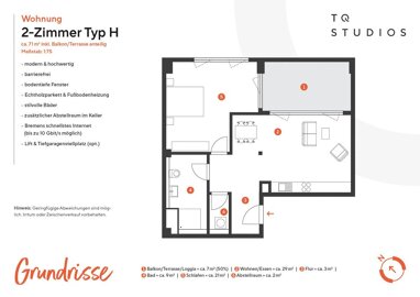 Wohnung zur Miete 991,24 € 2 Zimmer 72,1 m² Am Tabakquartier 24-26 Woltmershausen Bremen 28197