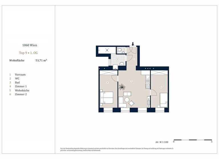 Wohnung zum Kauf - Erstbezug 442.000 € 3 Zimmer 53,7 m² 1. Geschoss Wien,Mariahilf 1060