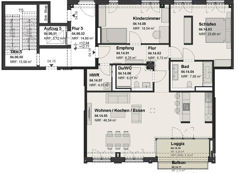 Wohnung zum Kauf - Neubau provisionsfrei 1.384.000 € 3 Zimmer 125,8 m² 4. Geschoss Düsseltal Düsseldorf / Düsseltal 40239