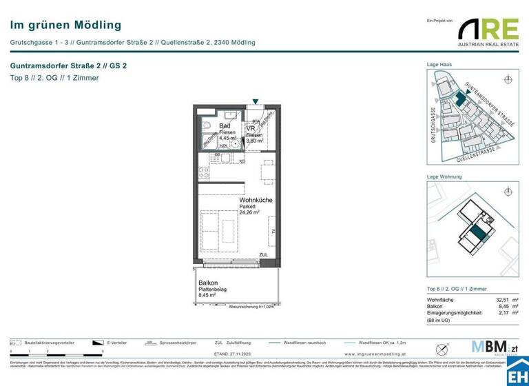 Studio zum Kauf - Erstbezug provisionsfrei 242.500 € 1 Zimmer 32,5 m² 2. Geschoss Guntramsdorfer Straße 2 Mödling 2340