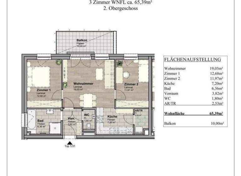 Wohnung zur Miete 949 € 3 Zimmer 65,4 m² 2. Geschoss Unterwaltersdorf 2442