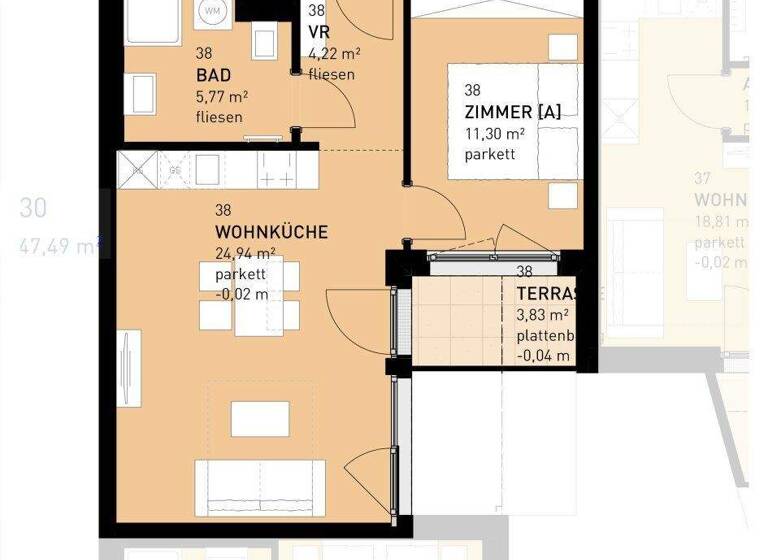 Wohnung zum Kauf - Erstbezug 270.500 € 2 Zimmer 46,2 m² 1. Geschoss frei ab 30.03.2026 Wulzendorfstraße 103 Wien 1220