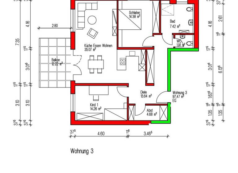 Terrassenwohnung zum Kauf 477.603 € 3 Zimmer 97,5 m² EG Uhlandstr. 16 Gernsbach 76593