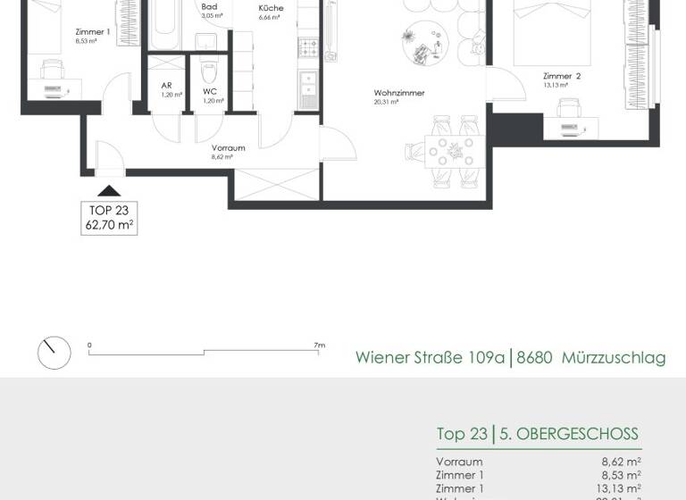 Wohnung zur Miete 217 € 3 Zimmer 62,7 m² 5. Geschoss Wiener Straße 109a Mürzzuschlag 8680