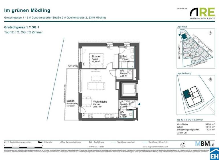 Wohnung zum Kauf - Erstbezug provisionsfrei 349.900 € 2 Zimmer 57 m² 2. Geschoss Grutschgasse 1 Mödling 2340