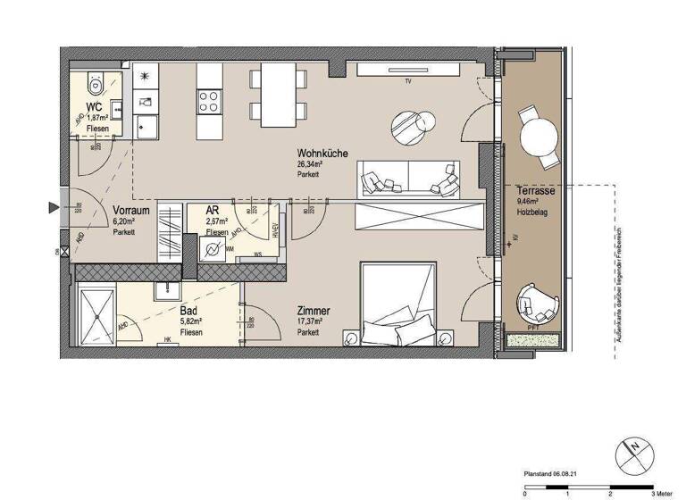 Terrassenwohnung zur Miete - Erstbezug 1.107 € 2 Zimmer 59,9 m² 1. Geschoss Meiereistraße 14 Wien 1020