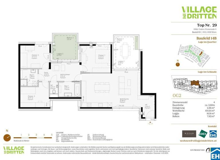 Wohnung zum Kauf - Erstbezug 799.000 € 4 Zimmer 101,6 m² 2. Geschoss Hilde-Güden-Promenade 11 Wien 1030